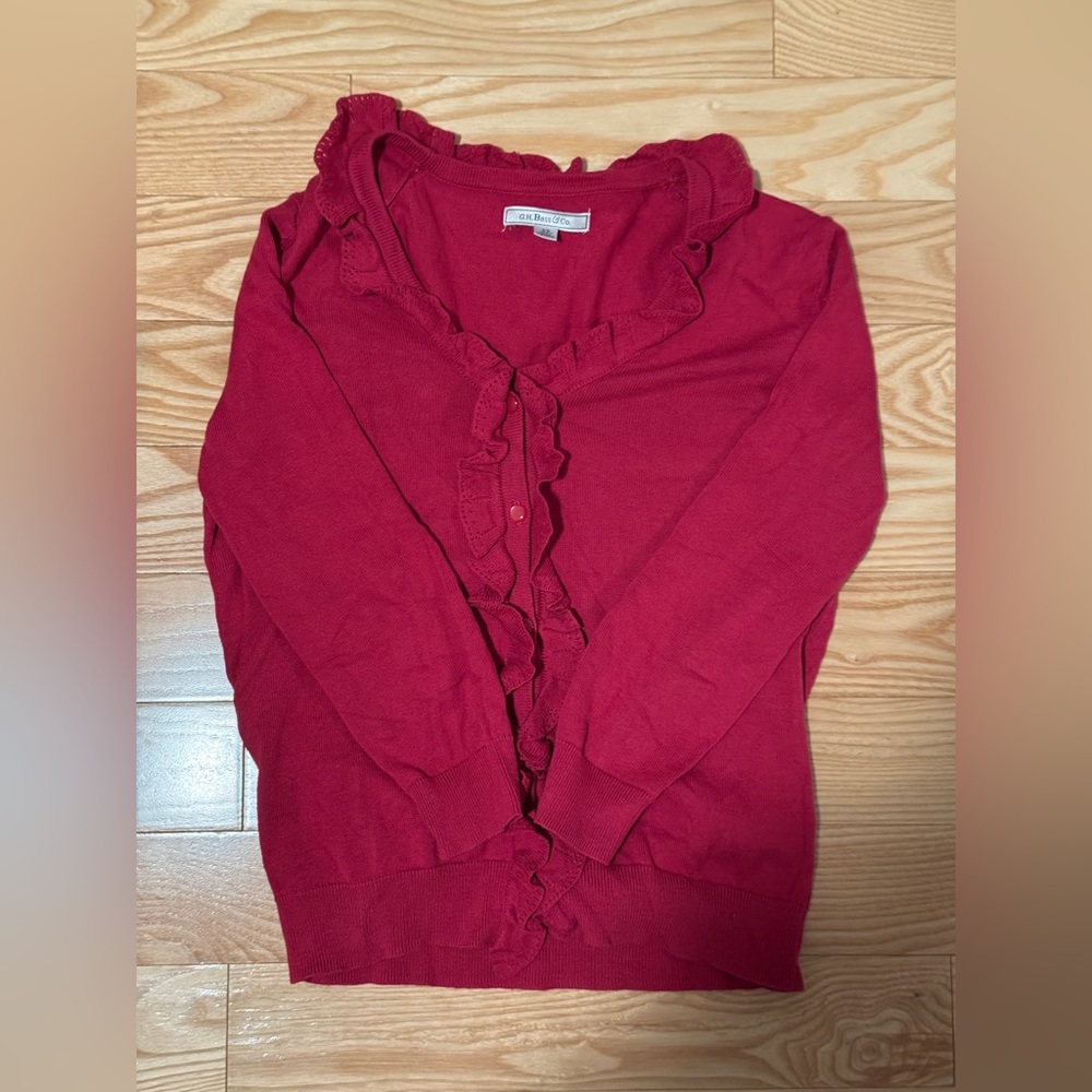 G.H. Bass Ruffled Magenta Cotton Cardigan